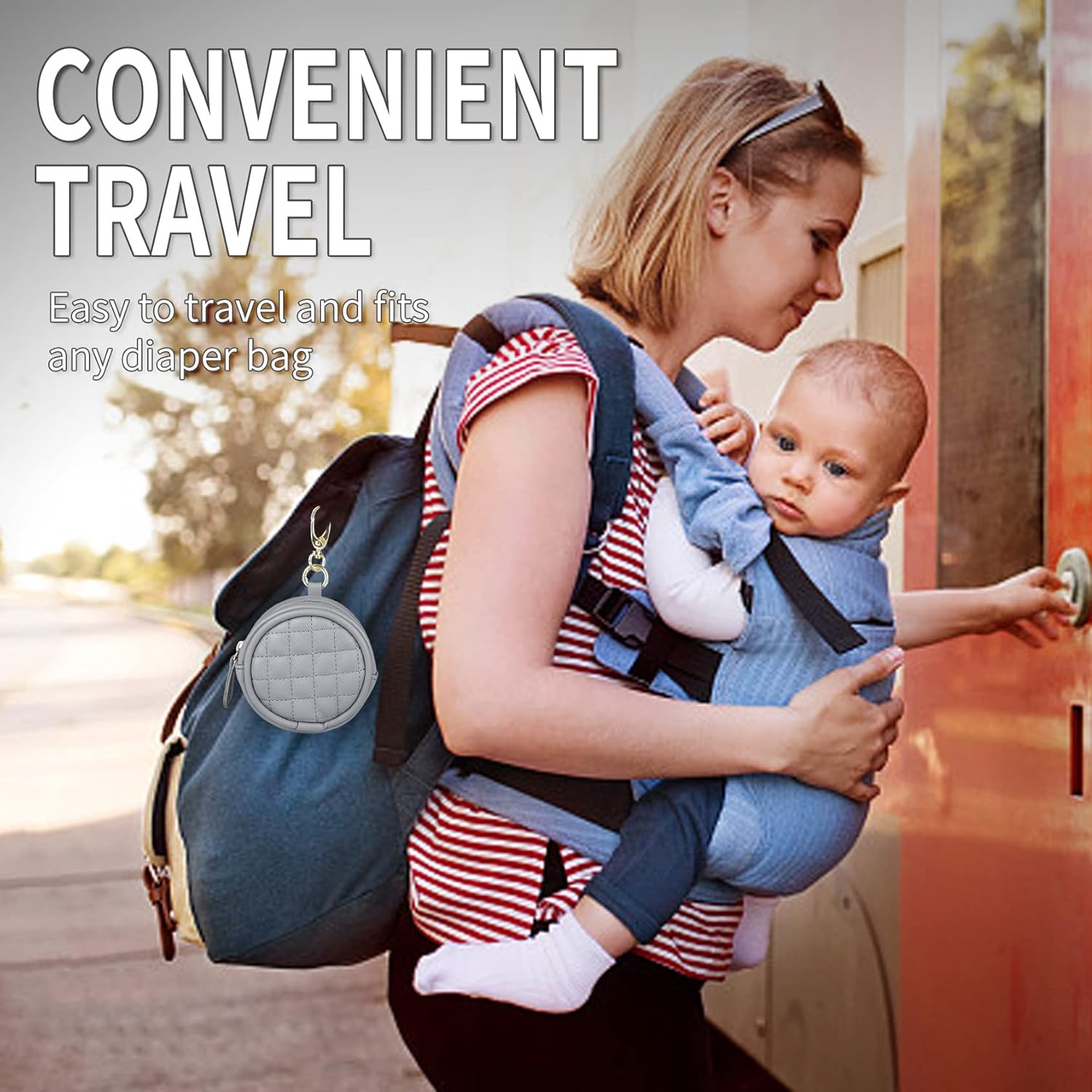 Baby Pacifier Holder with Clip, Maveek Pacifier Case for Diaper Bag, Binky Clip Bag Paci Pouch Container with Zipper for Boys & Girls, Outdoor Travel Stroller Accessory Purse Fits All Pacifiers (Grey) image 6 of 9 B09XB5R1CT