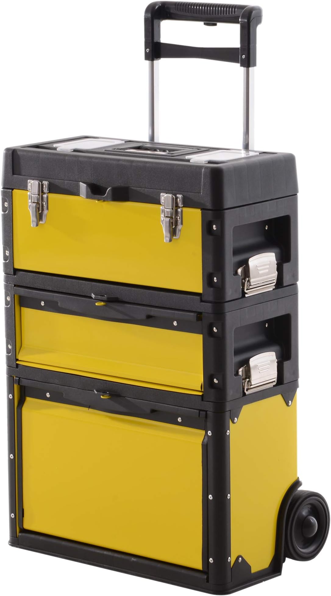 durhand Trolley Tool Box Rolling Stacking Storage Organiser Mobile Toolbox Chest Builders, Electricians, Mechanics Power Tools Adjustable Handle Yellow