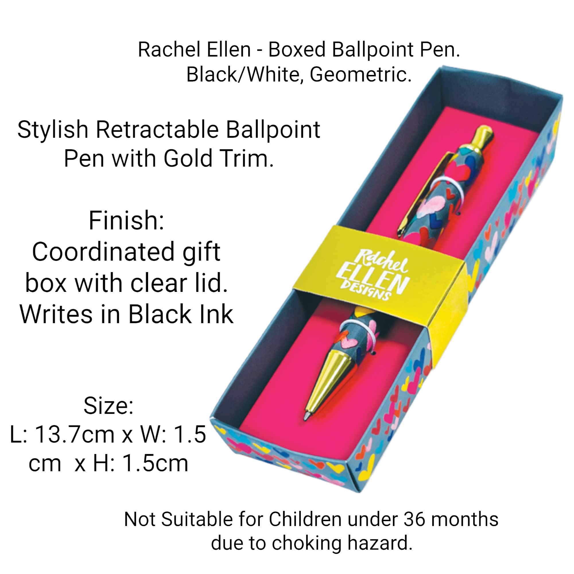 Rachel Ellen Boxed Retractable Ballpoint Pen - Black Ink (Colourful Hearts) BOXPEN12 - Image 2