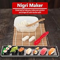 Vista 11 de Kit de fabricación de sushi para principiantes con bazuca, cuchillo de sashimi, 2 alfombrillas (polipropileno apto para bambú/lavavajillas), molde