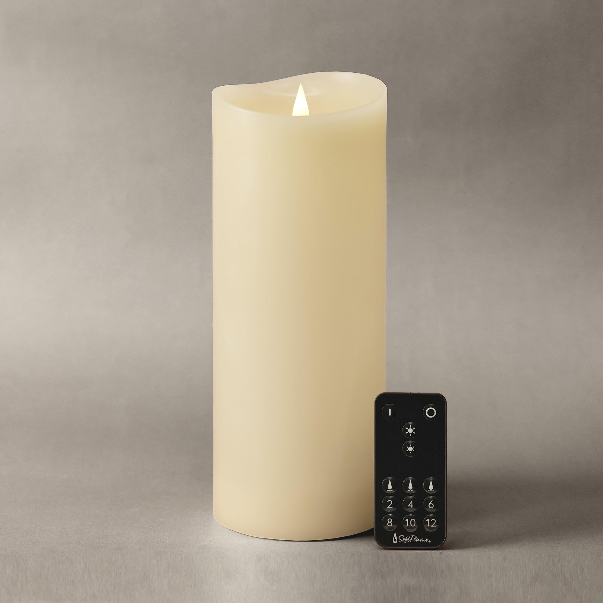 Softflame Bougies LED sans flamme avec télécommande, 10,2 x 25,4 cm, flamme vacillante 3D à piles dans une coque en cire véritable pour intérieur, décoration d'intérieur, ivoire