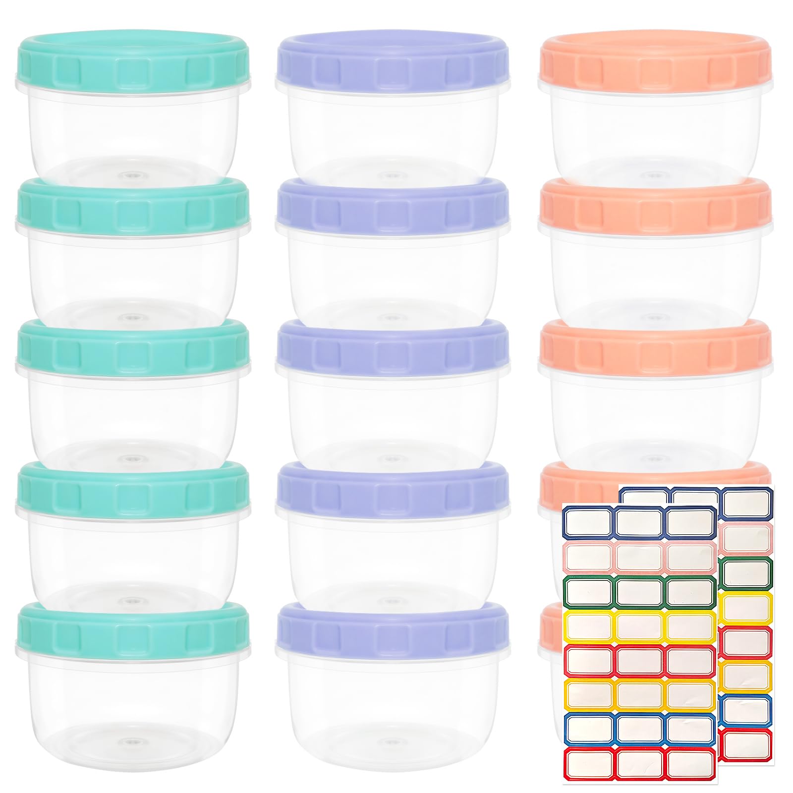 15 PCS Small Food Containers with Lids, 7oz /200ml Reusable Small Plastic Containers with Lids, Stackable Snack Pots Airtight Kitchen Food Container Set for Leftovers Snacks Yoghurt Sauces Fruit