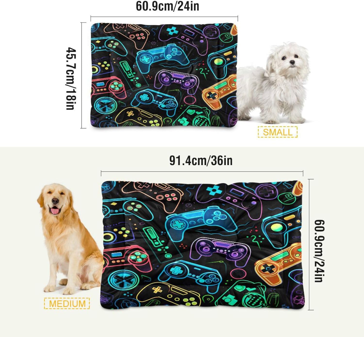 review Colorful Video Game Controllers Dog Bed Cat Bed, Rectangle Comfortable Pet Bed, Ultra Soft Calming Dog Bed for Small Medium Dogs, 18x24in（287）