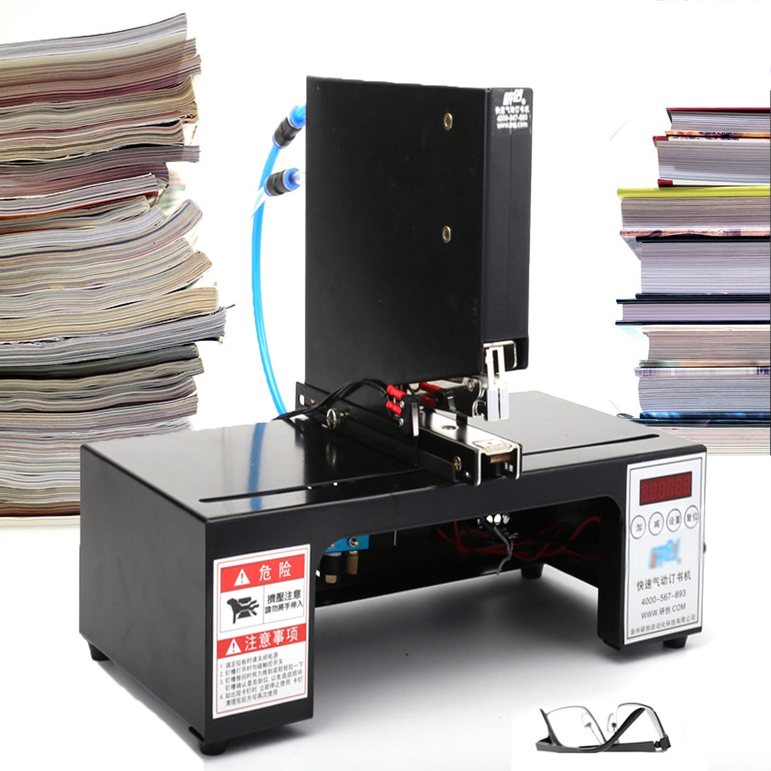 Pneumatischer Hefter, Sattelbindemaschine mit Ergiebigkeitsmesser, 100 mm Tiefe, verstellbare Positionierung, automatischer Nagelvorschub für Druckhäuser, Büros