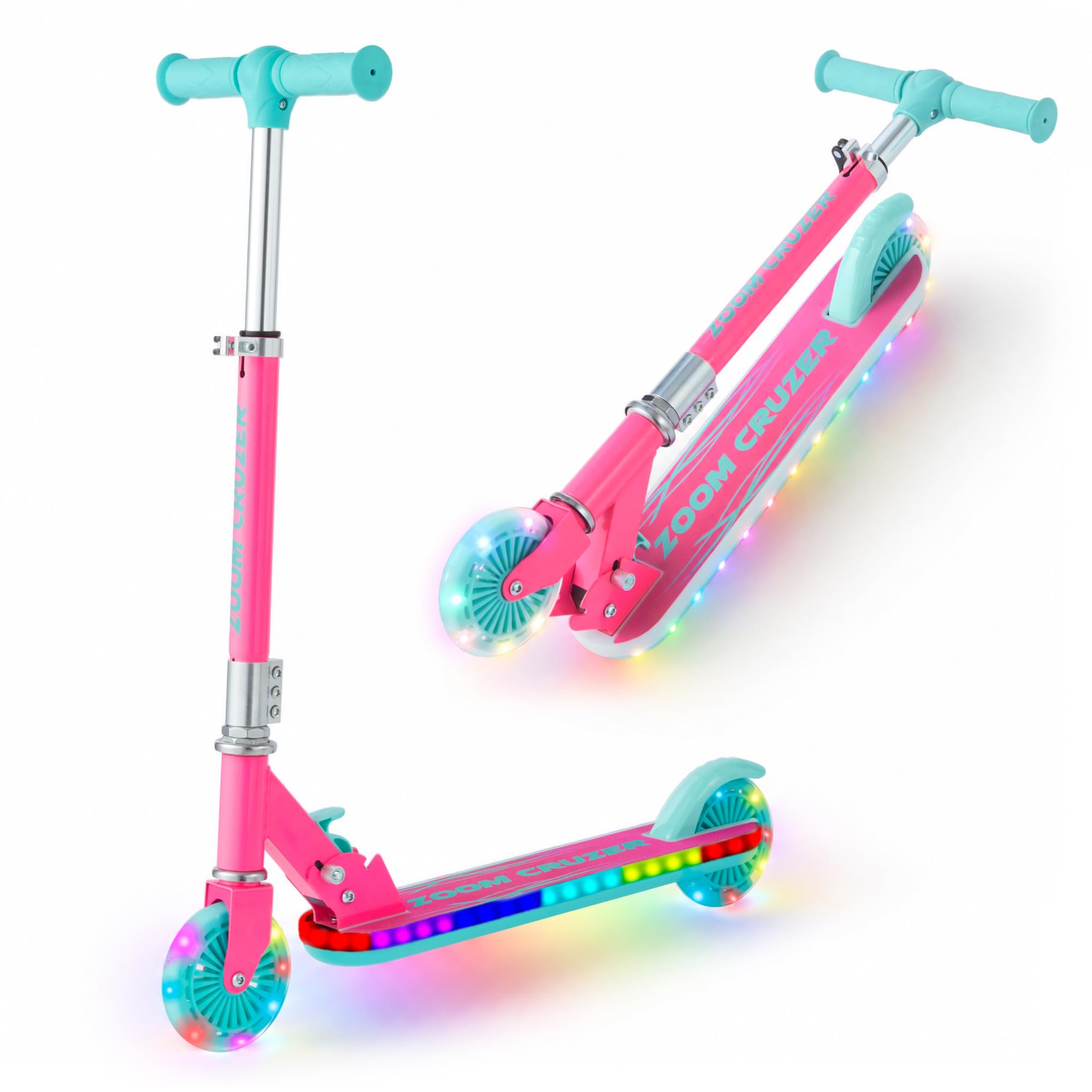 Zoom Cruzer 2 Wheel Scooter For Girls Ages 4-10 With Light Up Deck & Wheels