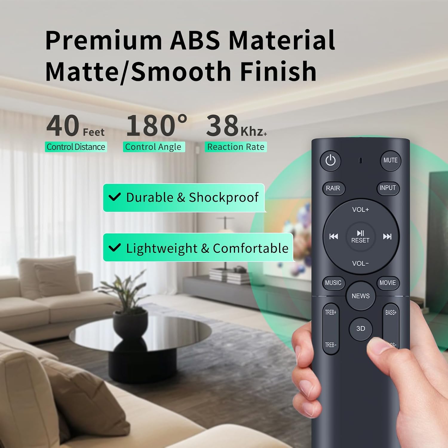 New Soundbar Remote Control for PHEANOO P27 P28 D2 2.1CH Soundbar & Rockville ONE-BAR 400W & Dolby BAR Majority Sierra 2.1.2 Dolby Atmos SIE-BAR-BLK & Maiority Sierra 2.1.2 Dolby Atmos Soundbar image 5