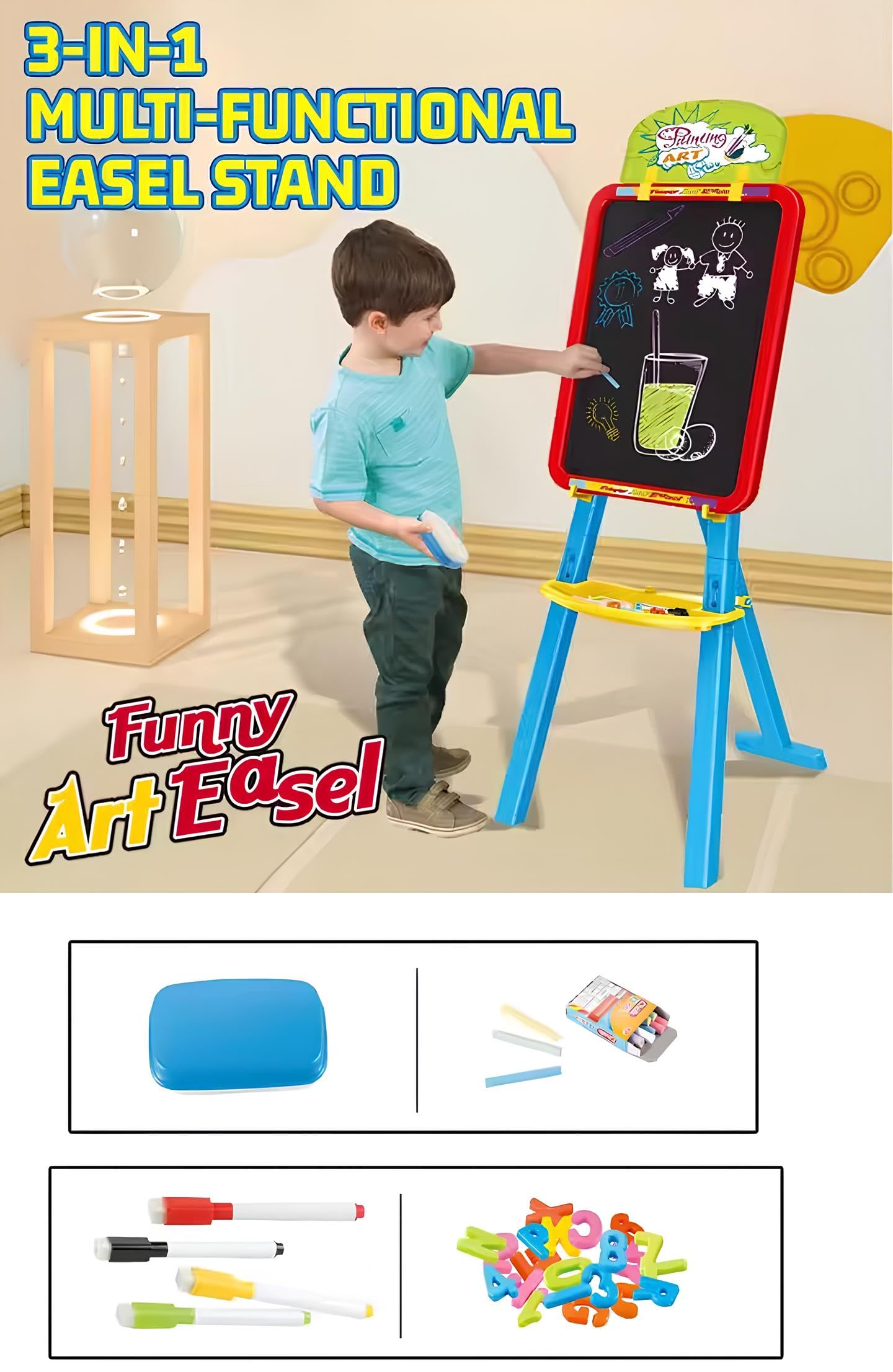 Lavagna Double Face per Gessi Pennarelli Magnetica Lavagna Verticale Orizzonatale Removibile con Cavalletto Pennarelli Gessi Lettere Numeri Magnetici Lavagne per Bambini 3in1 Lavagne Artista Scuola