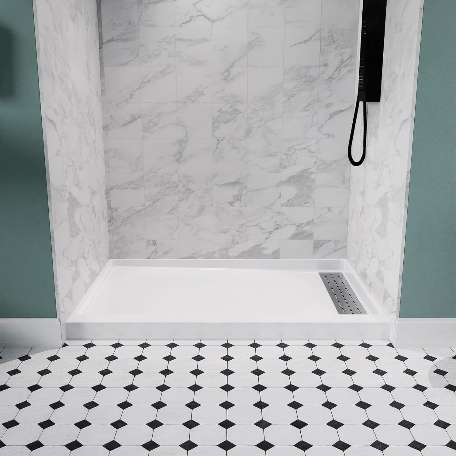 ANZZI Alexander Shower Base - 48 in. x 32 in. Right Drain Shower Base Single Threshold in Glossy White, Marine Grade Acrylic and High Yield Fiberglass, SB-AZ103R