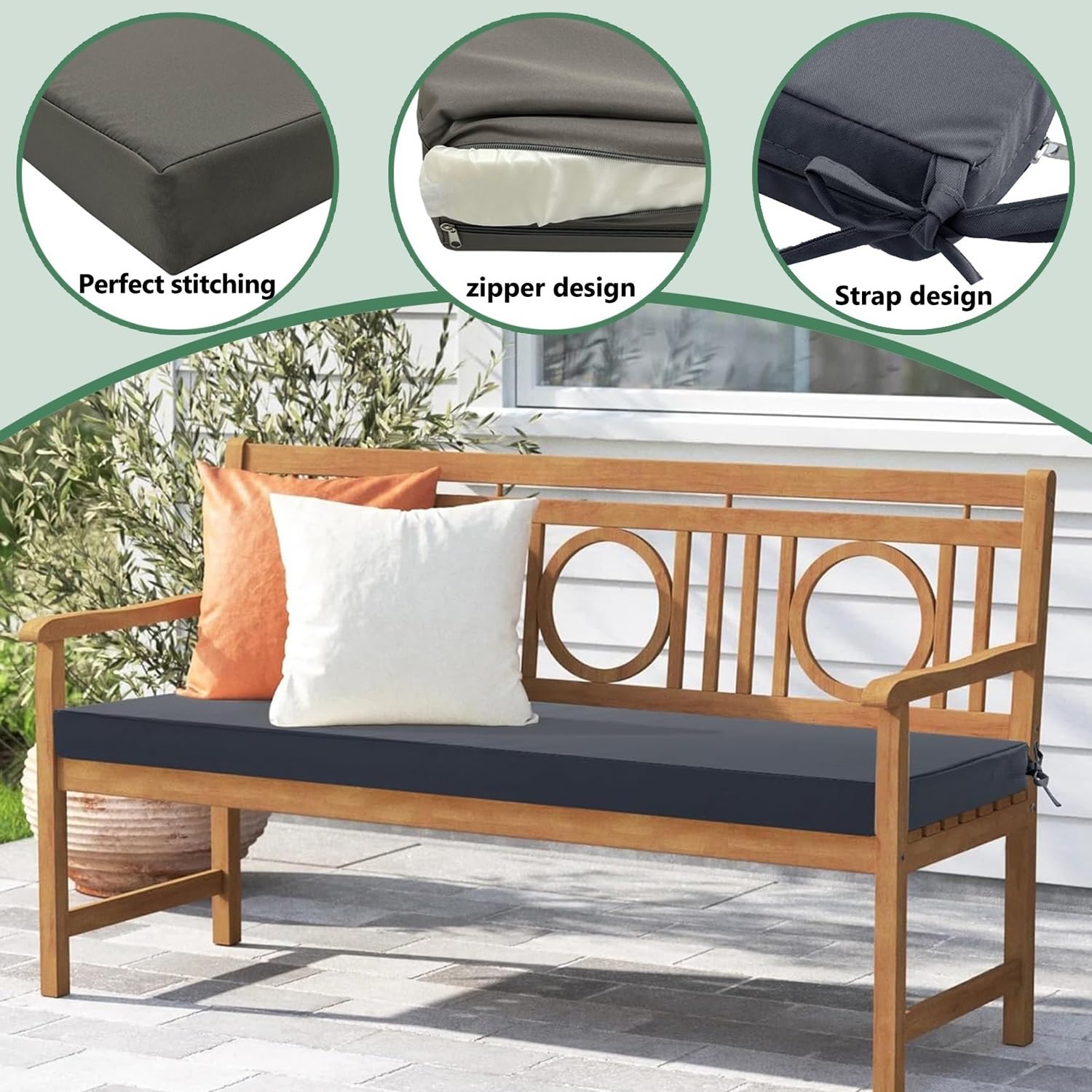 Funda Impermeable y Antideslizante para Cojín de Banco y Asiento – Funda de Repuesto con Cremallera y Correas para Muebles de Exterior en Jardín, Terraza y Sofá(Rojo,120x50cm/47x20in)