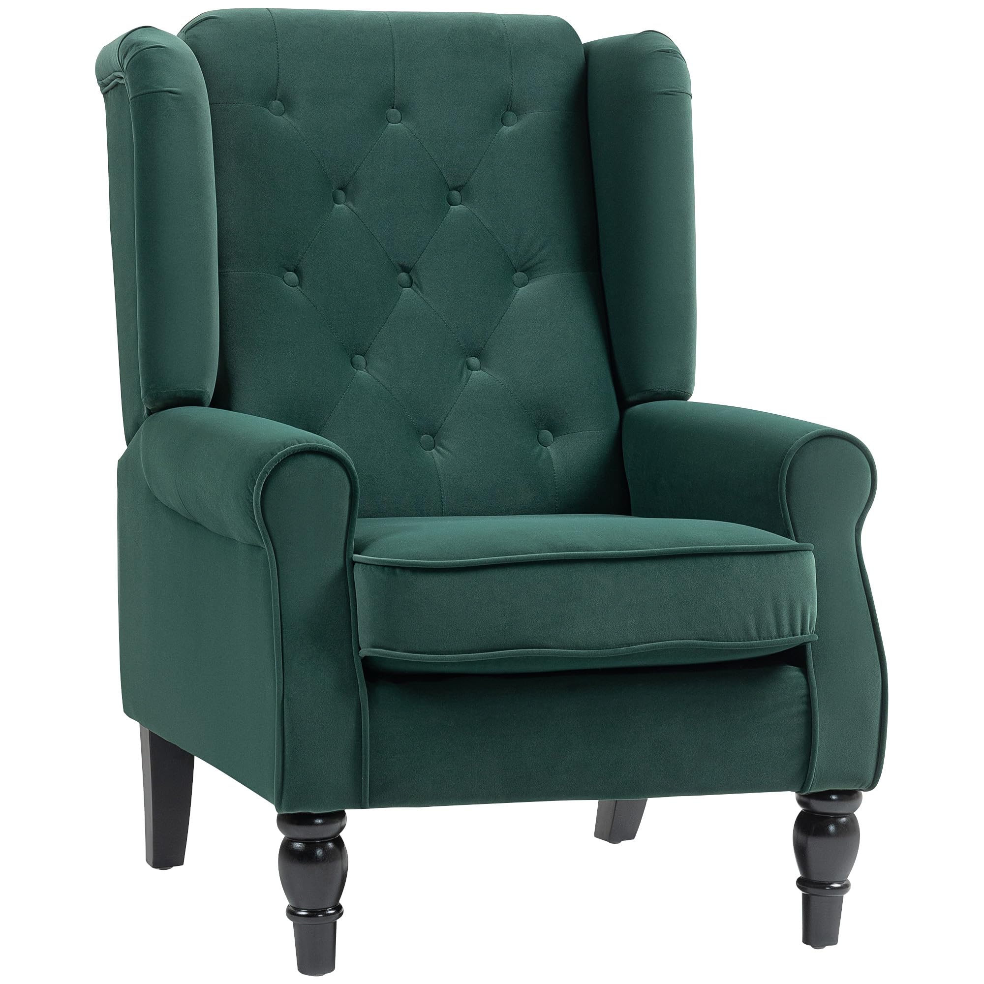 Homcom Unisex Green Retro Accent Chair Wingback Armchair With Wood Frame For Living Room In