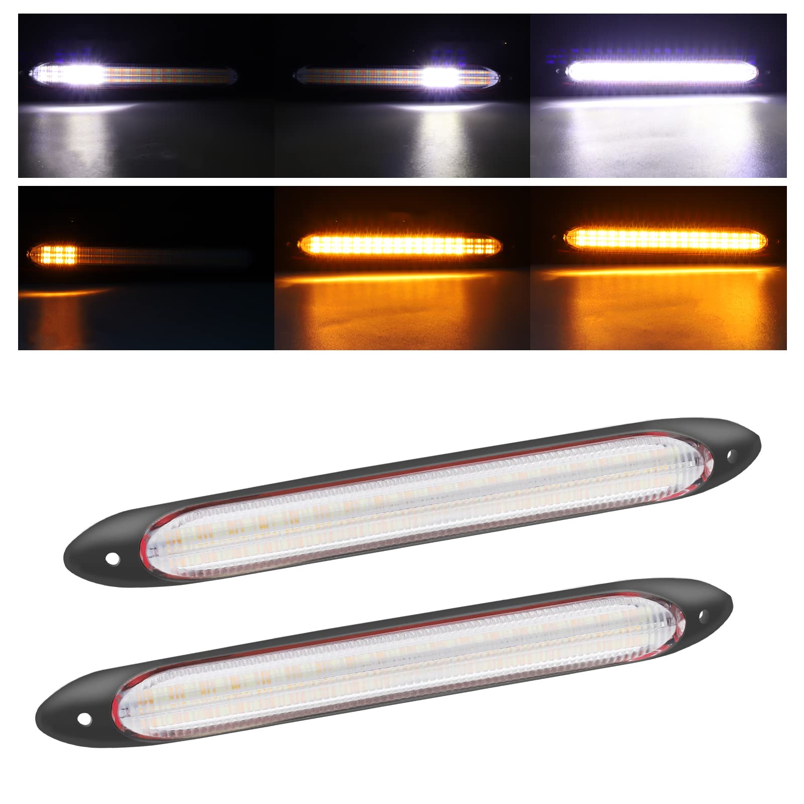 Feux de jour à LED, 15,5 cm 12 V LED bande lumineuse de voiture DRL clignotants à circulation ambre/blanc barre lumineuse de conduite, 2 pièces