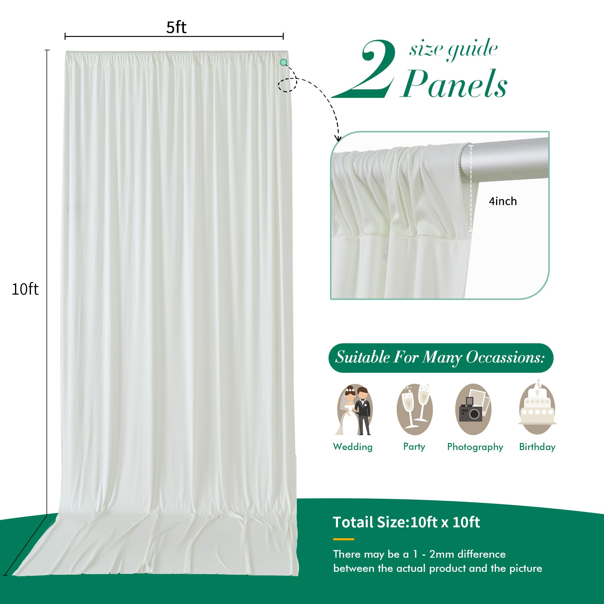 Faltenfreier elfenbeinfarbener Hintergrund für Hochzeitsfeiern, Polyester, elfenbeinfarben, Fotohintergrund, 2 Paneele, 1,5 x 3 m, für Babyparty, Fotoshooting, Verlobung, Geburtstag, Party,