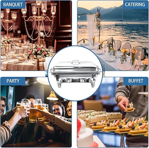 Miniatura 7 de Juego de 6 platos de bufé de alta calidad de acero inoxidable de 8 cuartos de galón, mango gris alpino, plateado