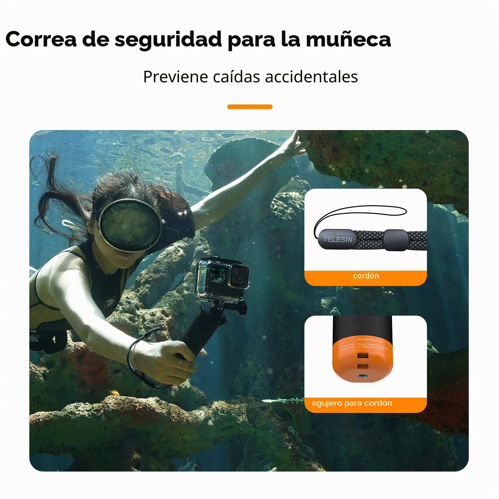 TELESIN Floating Selfie Stick Hand Grip Mango Impermeable con Mando Bluetooth para GoPro Hero 13 Black, 12 11 10 9 8 Black cámaras de acción
