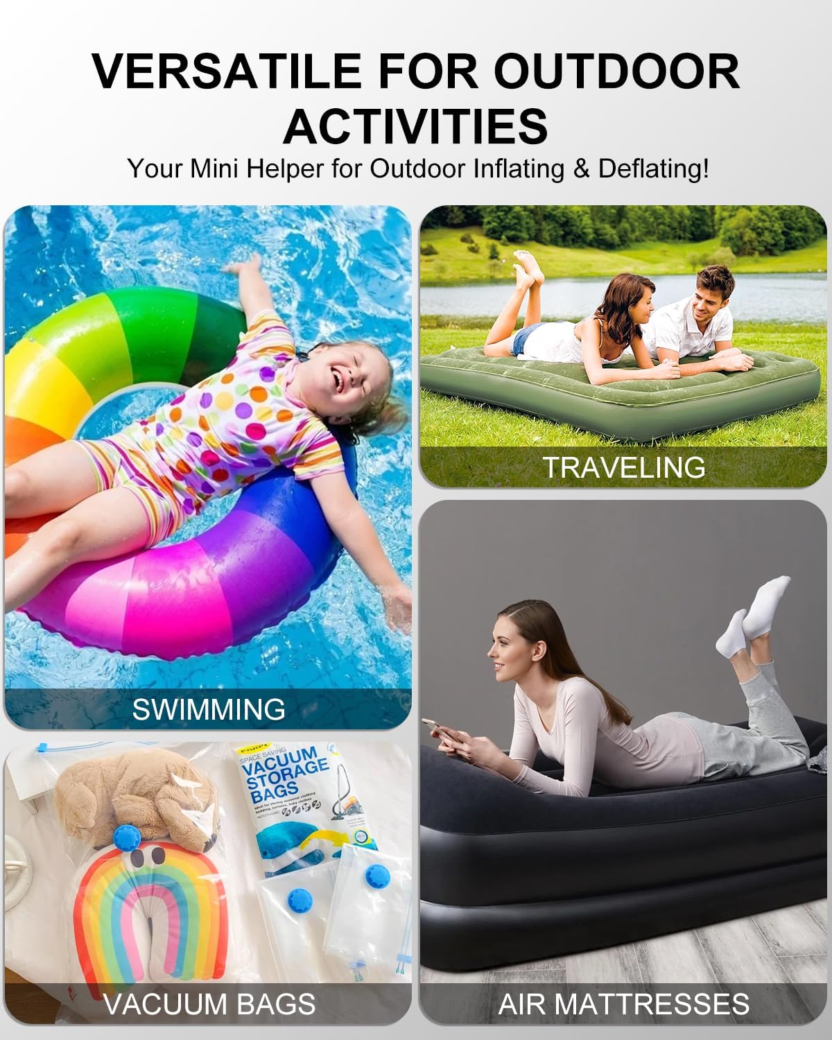 Portable Pool Inflatable Air Pump - 5kPa Upgrade Electric Camping Travel Vacuum Mini Inflator Pump for Inflatables - Battery Mattress Bed Small Float Pump - Tiny Rechargeable Pumps for Storage Bags - Image 6