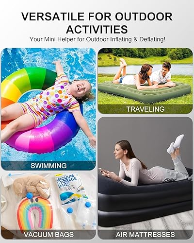 Miniatura 6 de Bomba de aire inflable portátil para piscina, 5 kPa mejora, aspiradora eléctrica de viaje para campamento, mini bomba de inflado para inflables,