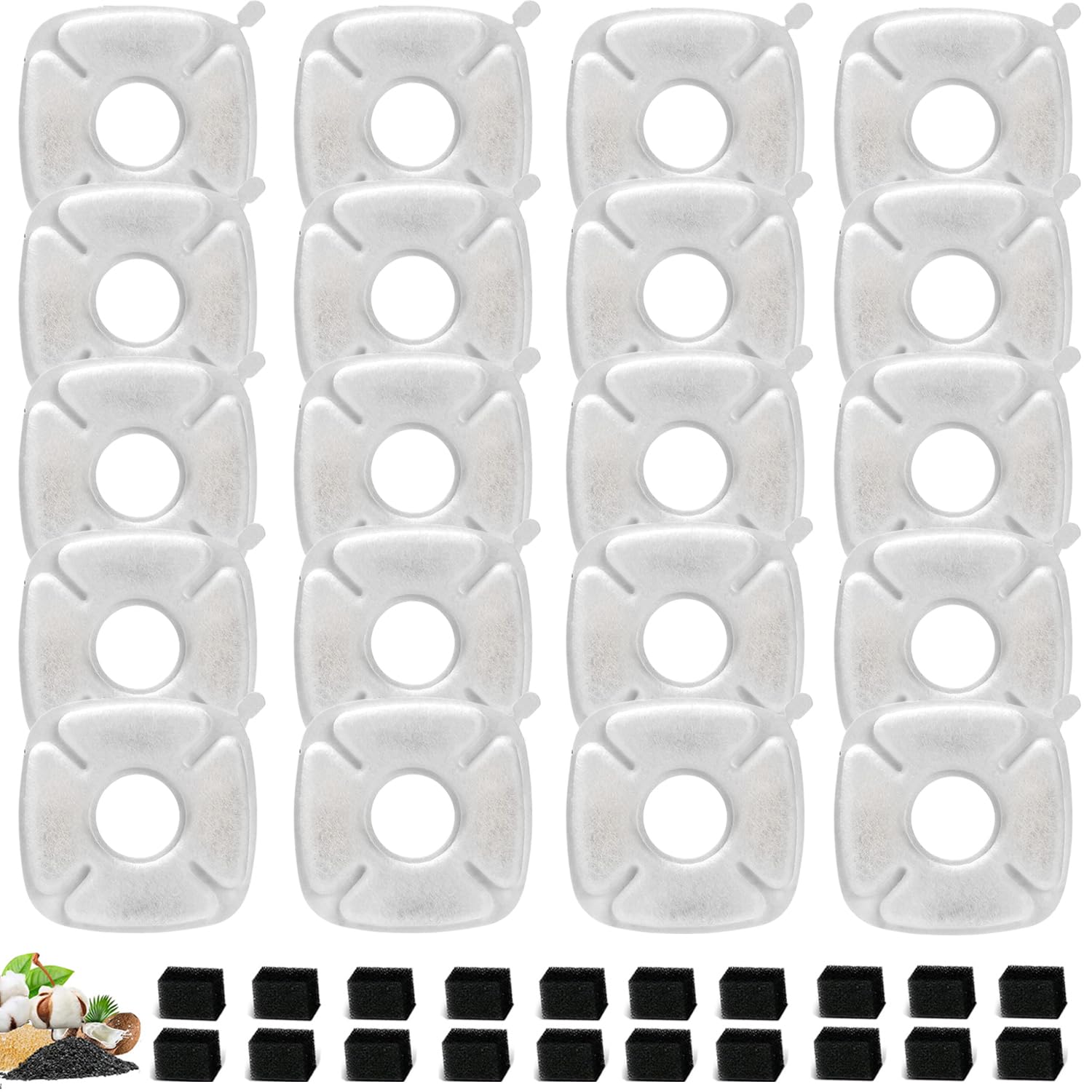 20Pack Cat Water Fountain Filter For Veken Water Fountain 67oz/2L, 95oz/2.8L,135oz/4L, Pet Cat Fountain Filter Replacement, with Pre-Filter Sponges for Veken Water Fountain Filters Cat Water Dispenser