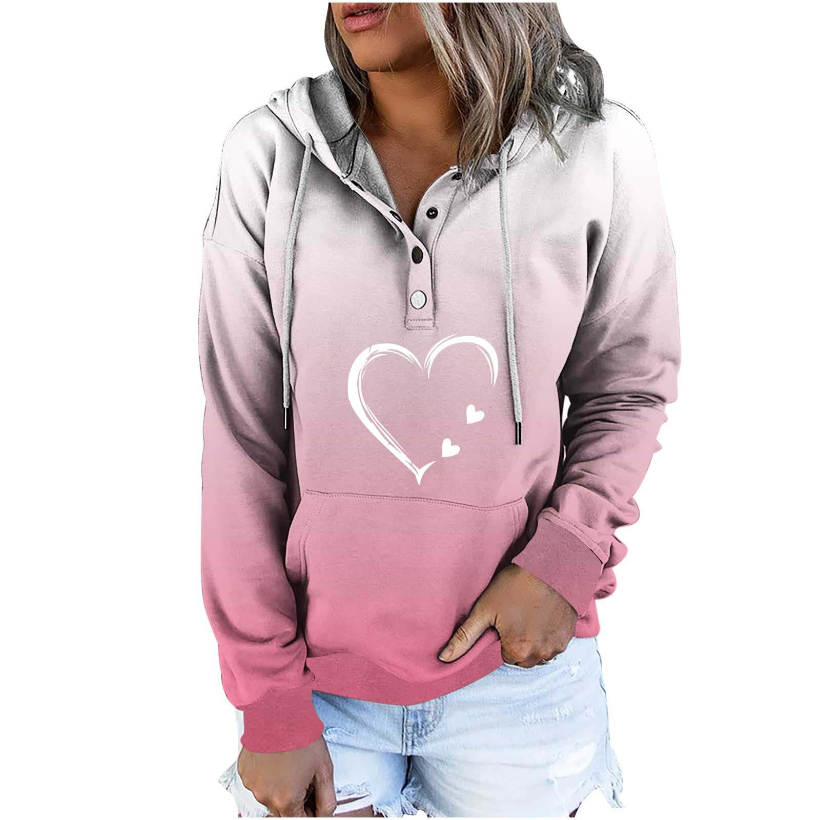 Mittory Womens Casual Hoodies Drawstring Love Printed Pullover Tops Long Sleeve Sweatshirts Fall Fashion Clothes With Pocket