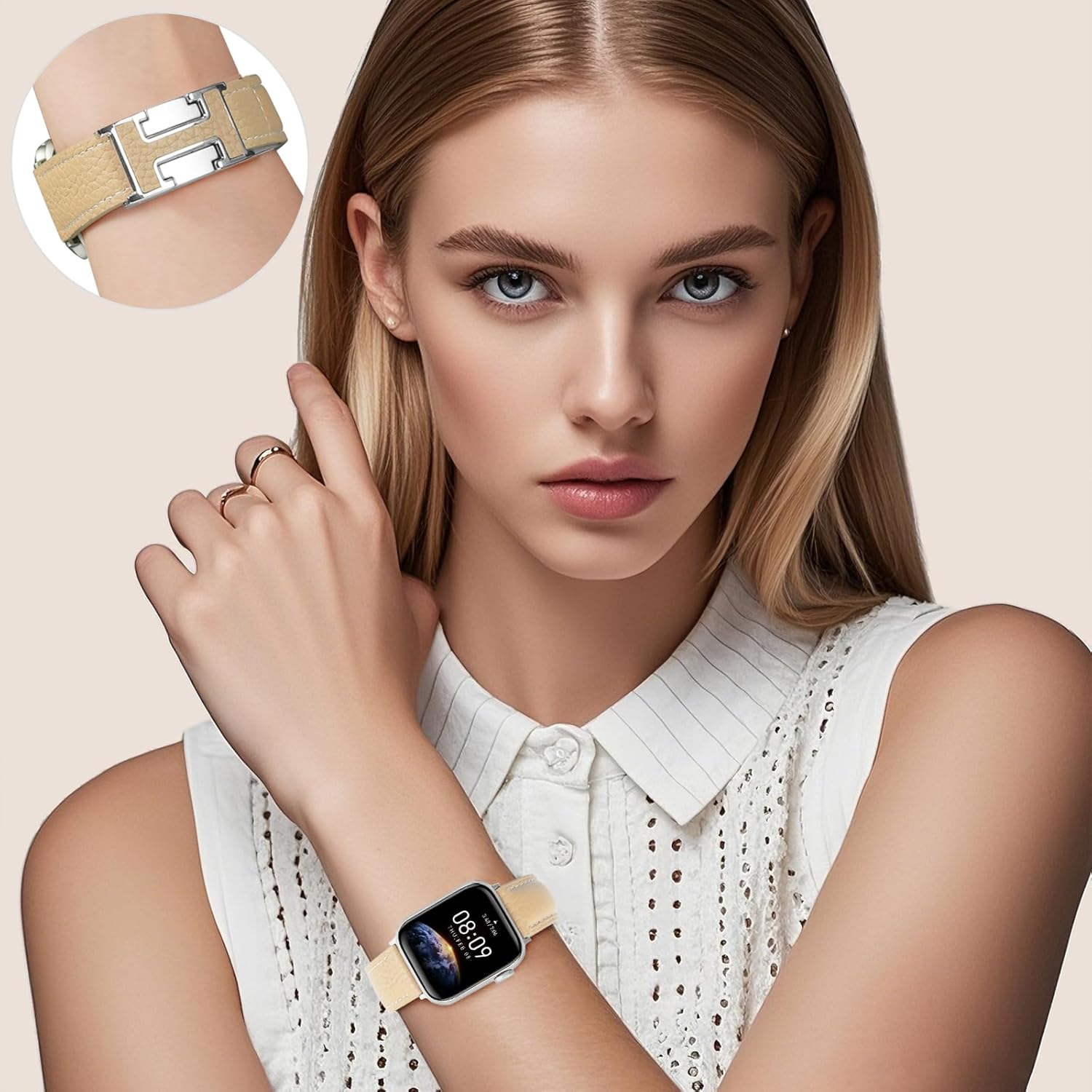 Leather Magnetic Band Compatible with Apple Watch Bands 38mm 40mm 41mm 42mm 44mm 45mm 46mm 49mm for Women Men,Top Grain Leather Designer Replacement Strap for iWatch Ultra SE Series11/10/9/8/7/6/5/4/3/2/1 - Image 4