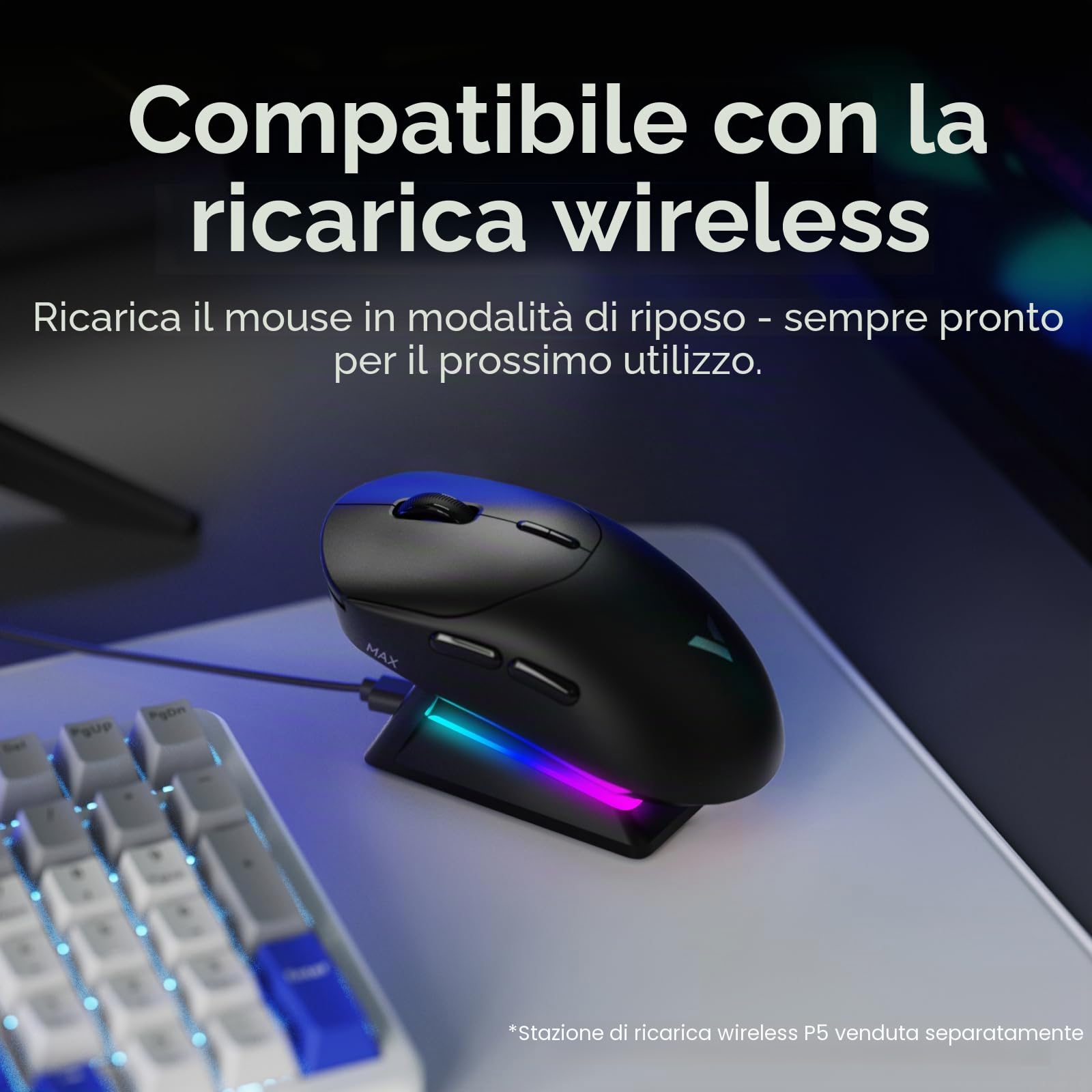 Rapoo VT2 MAX Mouse Wireless Gaming 53g Ultraleggero eSport Mouse da Gioco | PAW3950 30K DPI, 8000Hz, Nordic nRF54L15 MCU, Batteria 750 Ore, 10 Tasti Programmabili, Mouse Ricaricabile per PC/ Mac, Nero