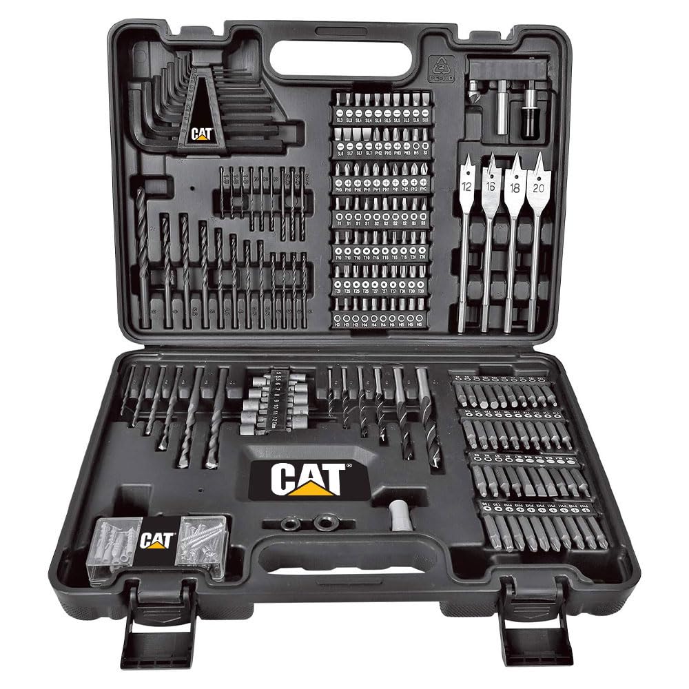 CAT DXK201 18Volt/2.0Ah Li-ion Çift Akülü Kömürsüz Profesyonel Şarjlı Darbeli Matkap + DX7030 Kömürsüz Darbeli Tornavida + DA01903 201 Parça Uç Seti Kombo Set