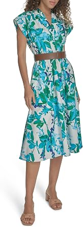 Calvin Klein Belted Floral Cotton Aline