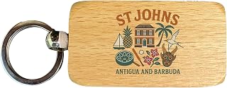 St Johns Antigua and Barbuda Keepsakes Souvenir 2.5x1-Inch Wooden Keychain