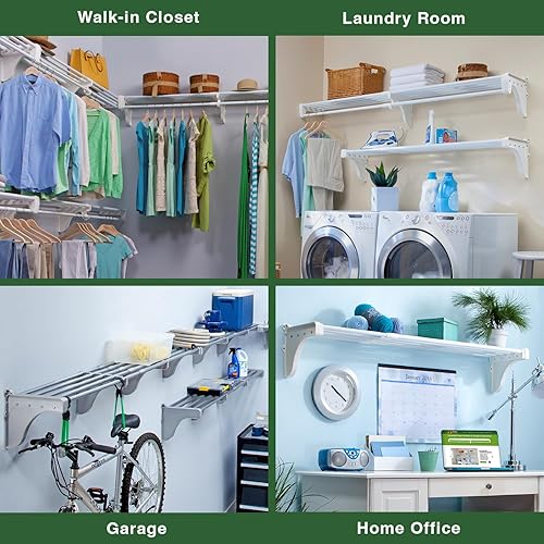 Miniatura 4 de EZ Shelf - Estante extensible para armario con barra para colgar, 64.3 a 119 pulgadas, blanco, fácil de instalar en 1 pared lateral y pared trasera,