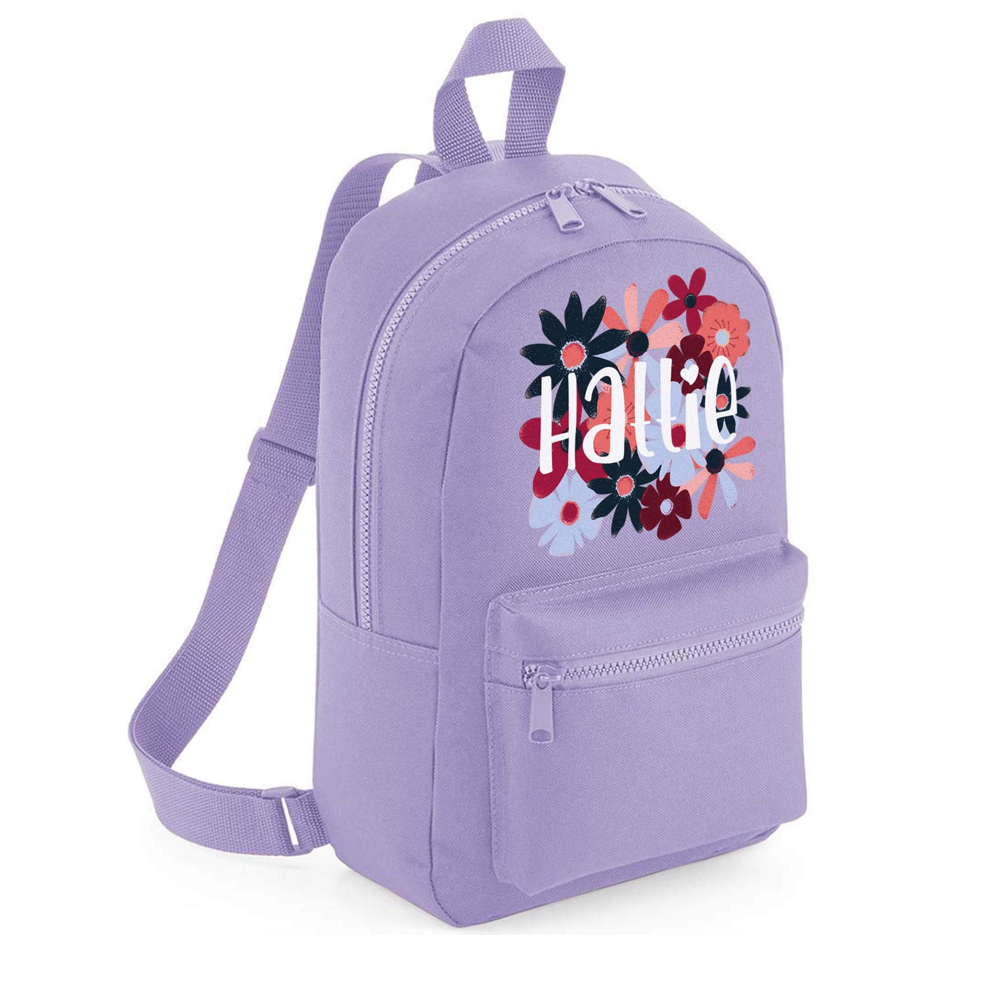A1 Graphics Ltd Personalised Floral Kids Backpack Custom with Name Choice of Colours Flowers School Bag with Adjustable Straps For Chrildren & Toddlers (Lavender)