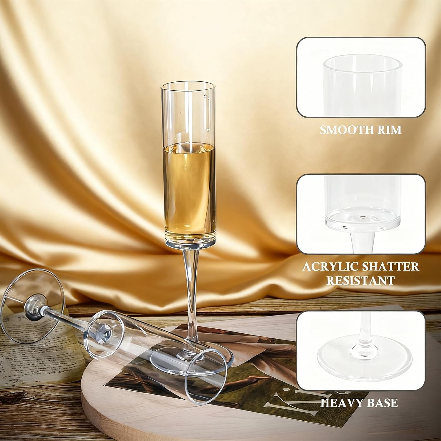 12 Pack Plastic Champagne Flutes, 6 Oz Clear Disposable Champagne Glasses Shatterproof Stemmed Wine Toasting Glasses Reusable Goblets Cocktail Cups for Wedding, Birthday, Anniversary New Year Party