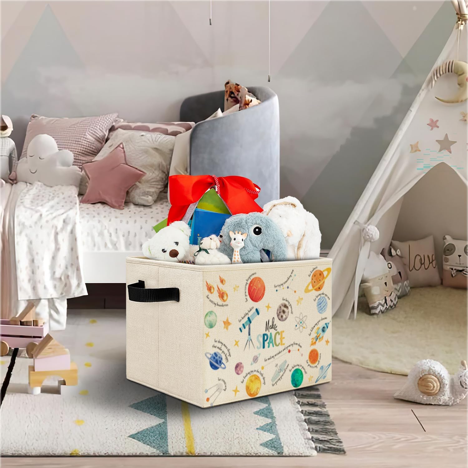 Space Nursery Storage Bins,Solar System Planet Rocket Cosmic Collapsible Storage Basket Organizer for Kids Boy Bedroom Bathroom Nursery Clothes Toys Books,Toybox for Boys