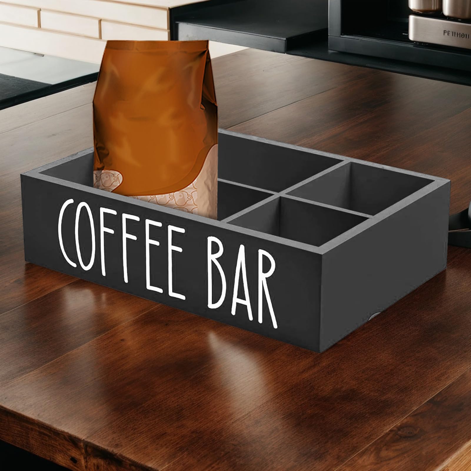 Generico Organizer Da Banco - Contenitore Caffe In Legno Con Ripiano - Organizers Per Cialde, Bustine The E Zucchero - Contenitore Per Accessori Per Ufficio, Casa, Cucina, Bar, Lounge E Hall Di Hotel