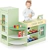 Kids Grocery Store, Wooden Supermarket Playset for Kids w 13 Food Accessories, Cash Register, Vending Machine & Chalkboard, Kids Market Stand, Grocery Store Pretend Play, Girls Boys Gift