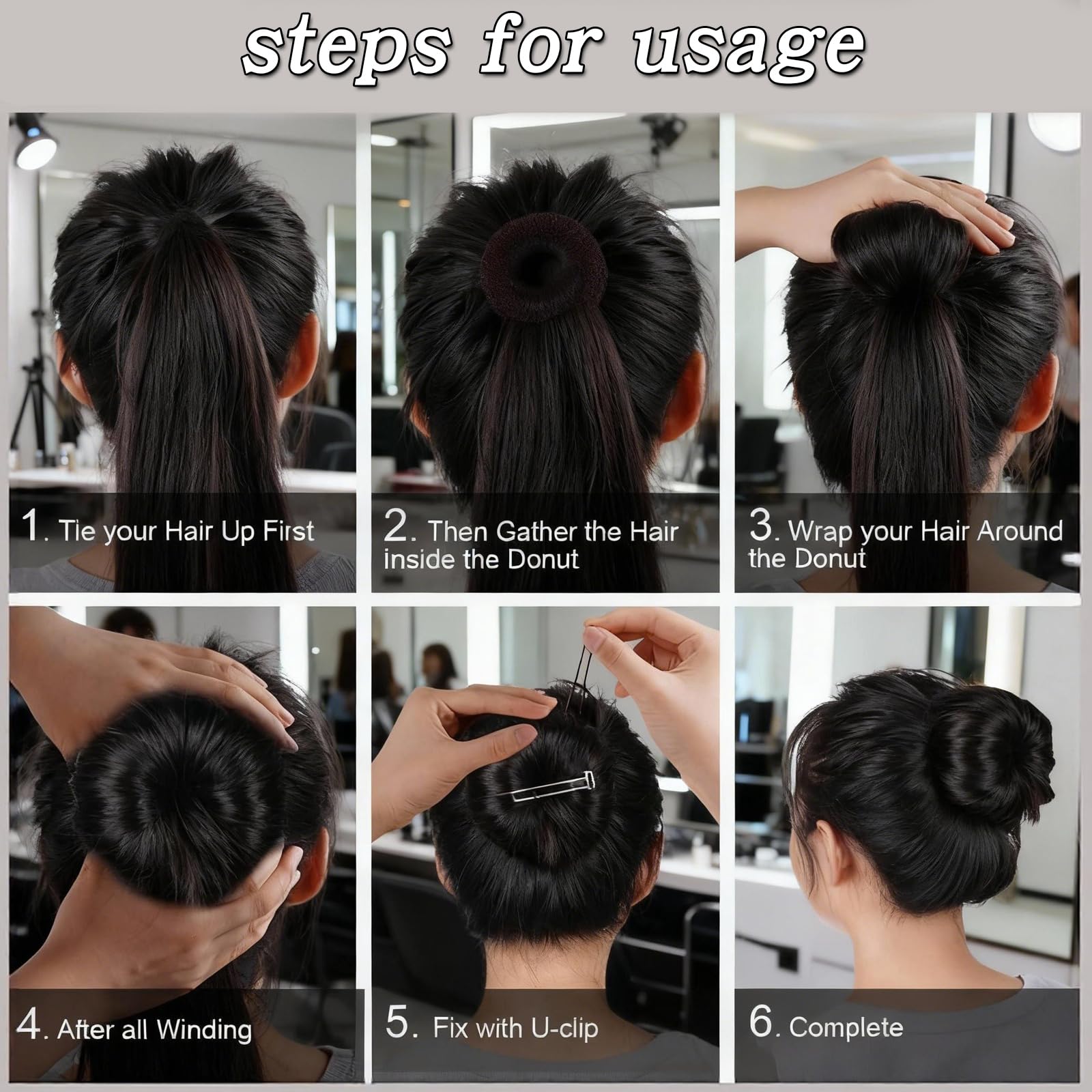 Ciambelle per Chignon 6Pz, Magic Hair Bun Maker per Acconciature, 20 Clip a Forma di U, Chignon Facile per Bambine e Donne, Adatto per Ogni Stile di Capelli, Alta Qualità e Facile da Usare