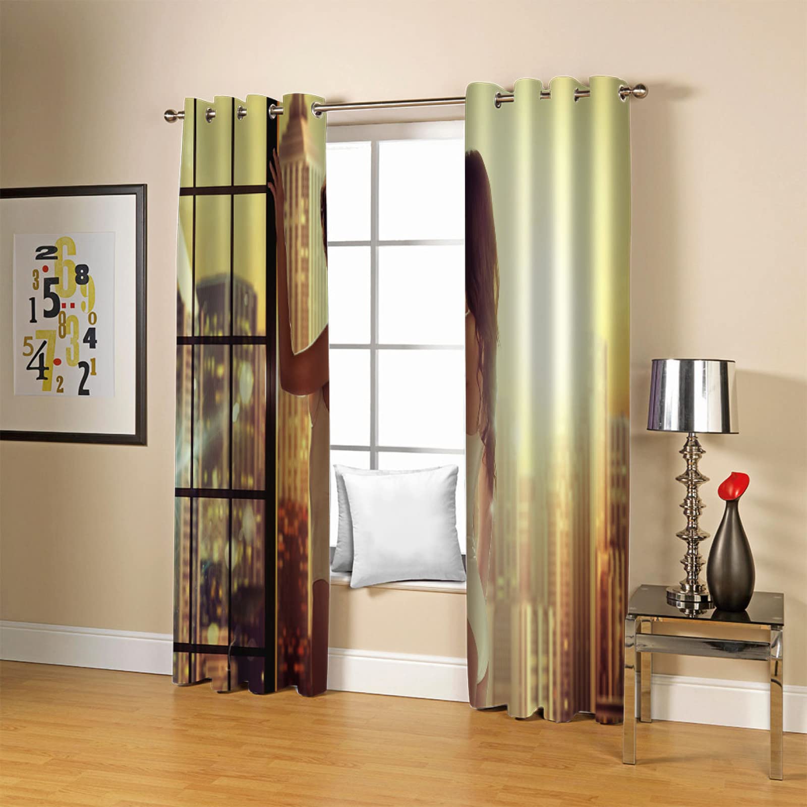 Cortinas Cocina Cortas Opacas Modernas para Ventanas 2 Piezas 280X260Cm Cortinas Opacas con Ojales Cartel De Mujer De Moda Cortinas Salon Dormitorio Juvenil Infantil Termicas Aislantes Frio Y Calor
