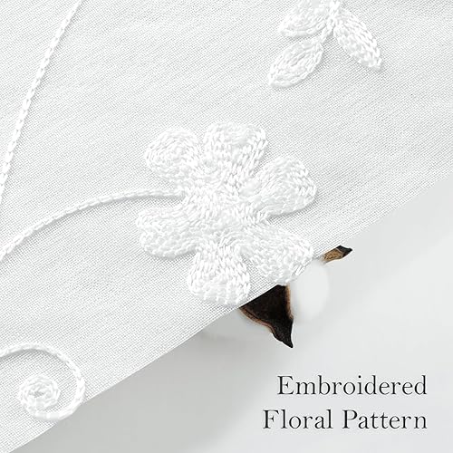 Miniatura 3 de HOMEIDEAS Cortinas traslúcidas blancas de 63 pulgadas de largo, 2 paneles de cortinas bordadas blancas con patrón floral, cortinas semitransparentes