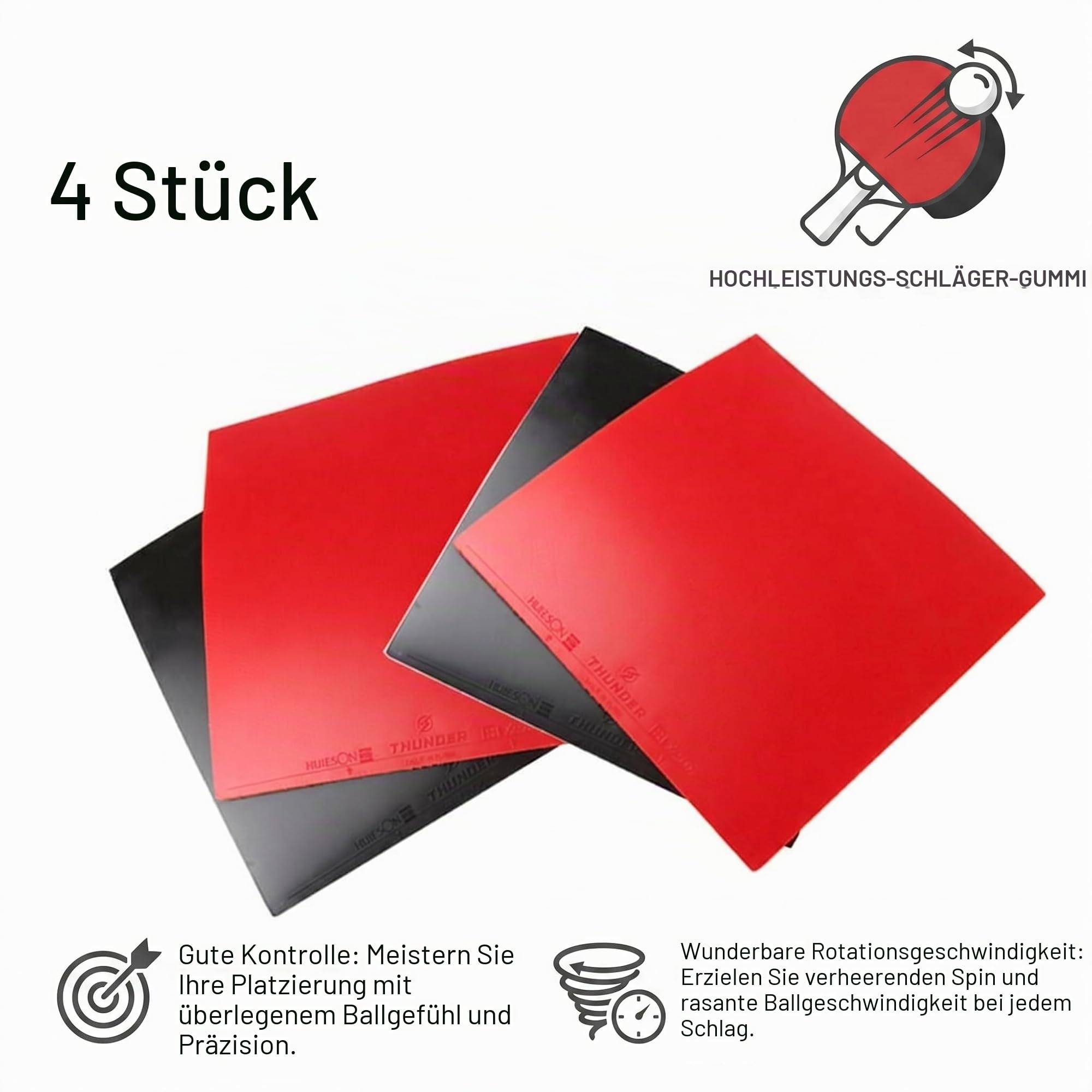 4 Stück Tischtennisschläger Ersatzbelag, Ping Pong Gummi, Tischtennis Gummi, Pingpong Schläger Ersatzgummi, Tischtennisschläger Ersatzgummi, für Austausch alter und beschädigter Tischtennis Gummipads