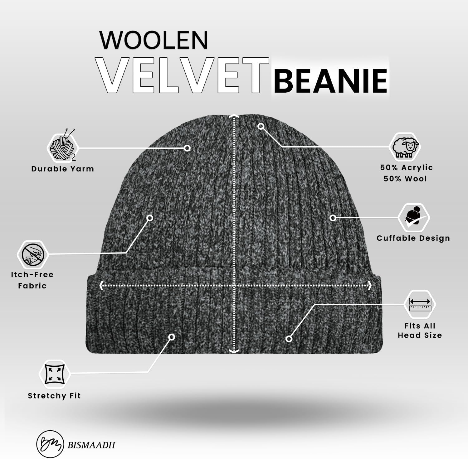 BISMAADH Winter Cuffed Beanie for Men Women Fleece-Lined Beanie Soft Warm Thick Knit Ski Thermal Cap - Image 2