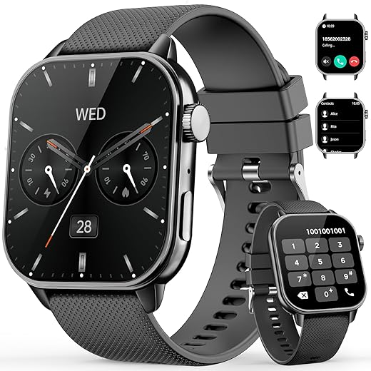 Smart Watch for Men Women, 1.85'' AMOLED HD Fitness Watch with 120+ Sports Modes, Bluetooth Call/Heart Rate/Sleep Monitor/Pedometer, Smartwatch for Android iOS, IP68 Waterproof, Dark Black