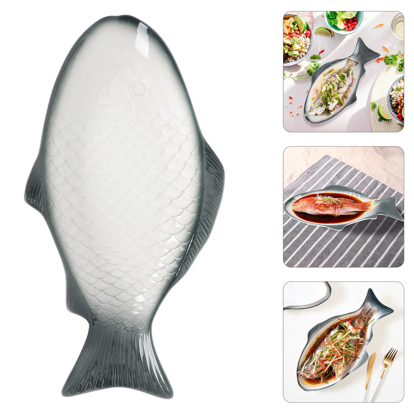 Toyvian Plato De Pescado De Cerámica De 15 Pulgadas Color Verde Oscuro, Plato Al Vapor Seguro y Duradero, para Servir Mariscos y Aperitivos, Adecuado para Mesa Festiva y Uso Doméstico