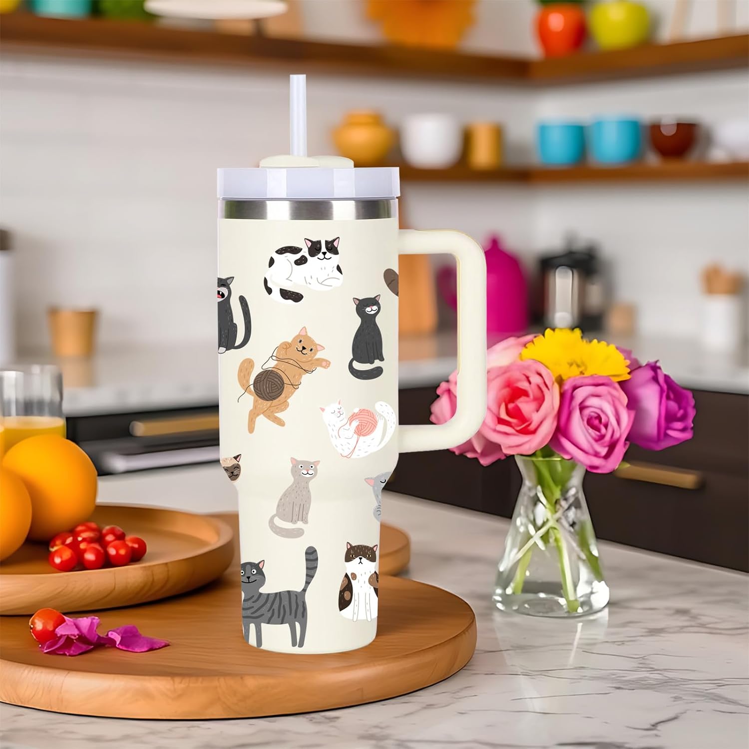 momocici 40oz Cats Tumbler with Handle Gifts for Women.Cat Lover Cups Tumbler Gifts for Women.40 oz Birthday Christmas Cat Cup Tumblers for Cats Lover. - Image 4