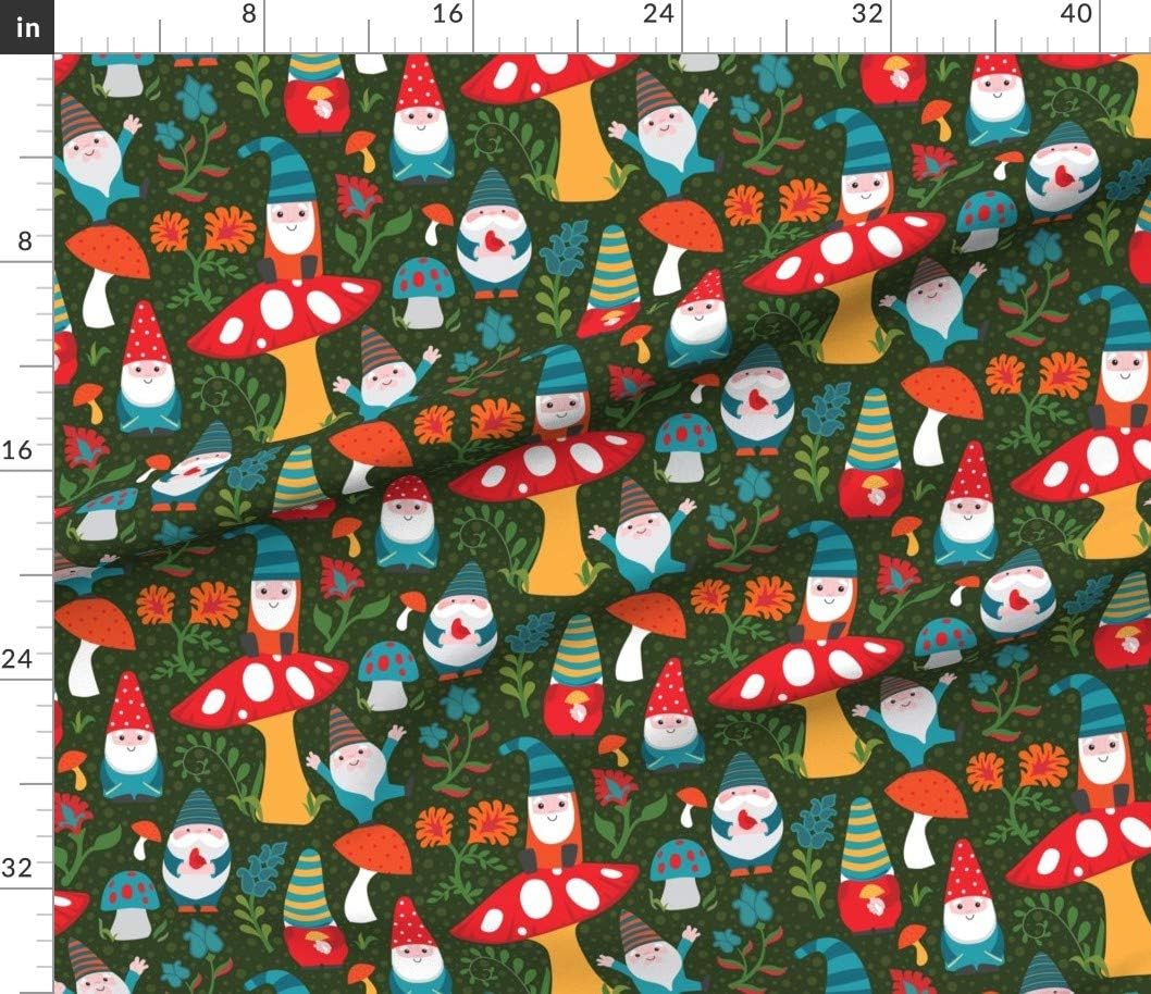 Spoonflower Fabric - Gnomes Woodland Whimsical Nursery Mushrooms Floral Novelty Printed on Petal Signature Cotton Fabric by The Yard - Sewing Quilting Apparel Crafts Decor