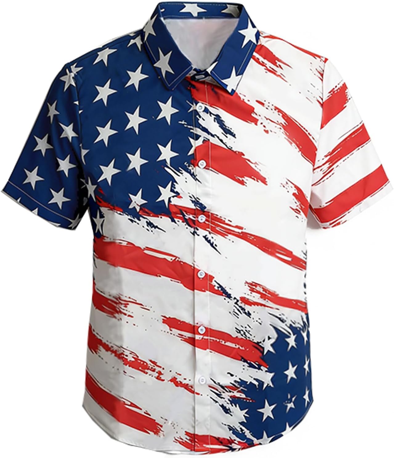Men's American Flag Patriotic Button Down Shirts Short Sleeve 4th of July Summer Casual Hawaiian Shirt