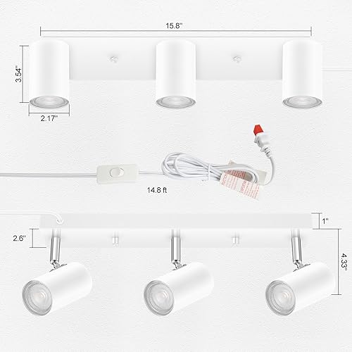 Miniatura 5 de AUQUEE Kit de iluminación de riel de 3 luces, foco de techo flexible de 3 vías, luz de pared LED industrial para gabinete de cocina, galería, bar,