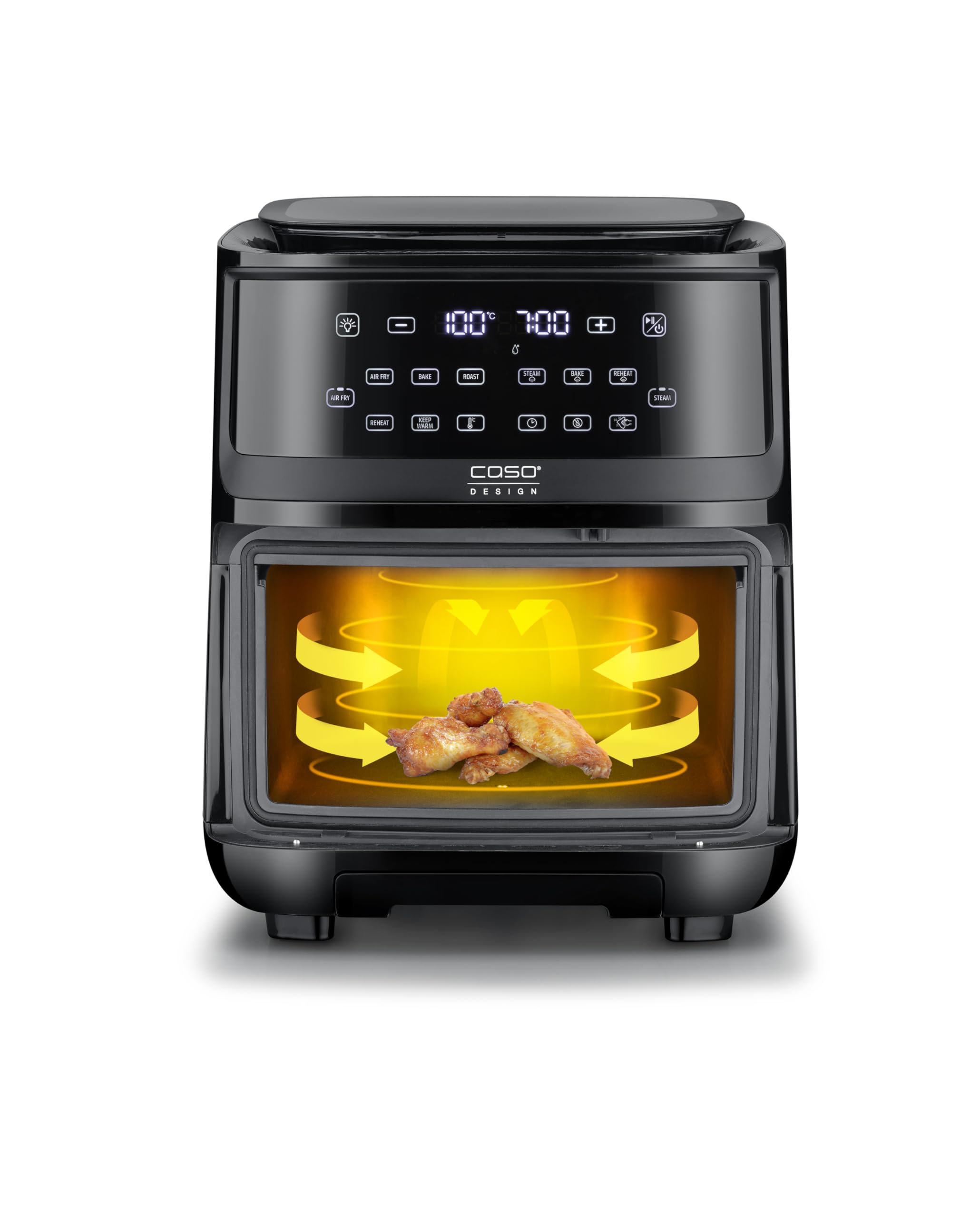 CASO AirFry & Steam 700 – Friggitrice ad aria calda e piroscafo – Il cibo diventa croccante all'esterno e succoso all'interno, extra grande volume del cestello 7 litri, piroscafo e aria fryer,