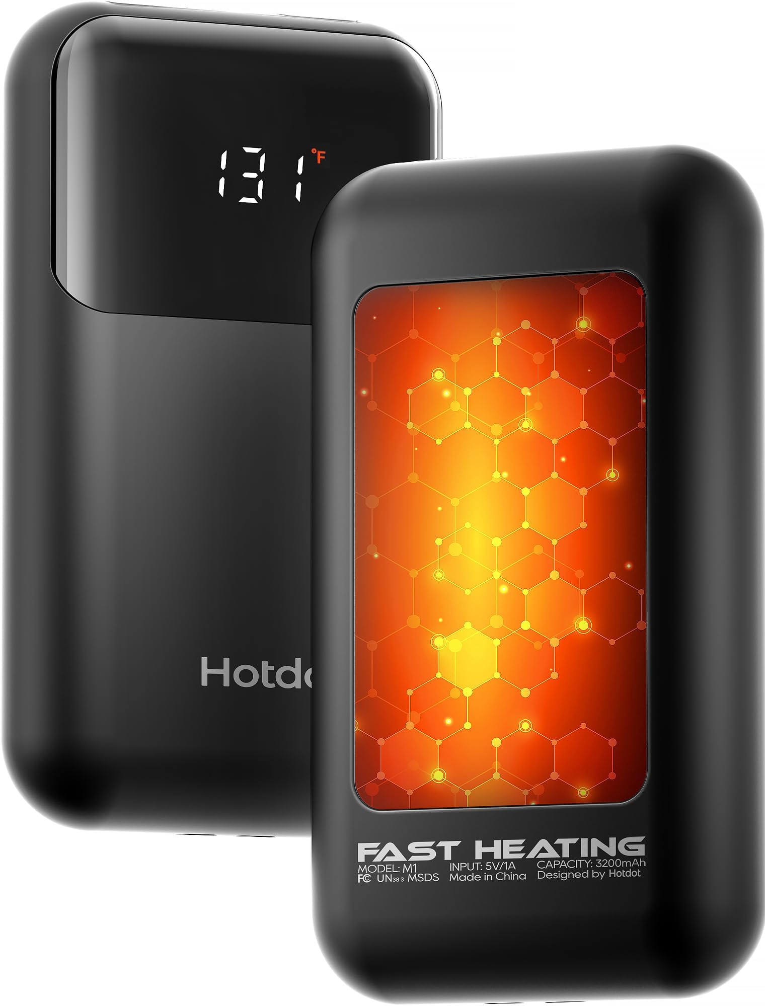 Hand Warmers Rechargeable with Gift Box, 2 Pack Electric Hand Warmer with LED Battery and Temperature Display, 4 Heating Levels Portable Pocket Heater, for Men, Women, Hunting Black
