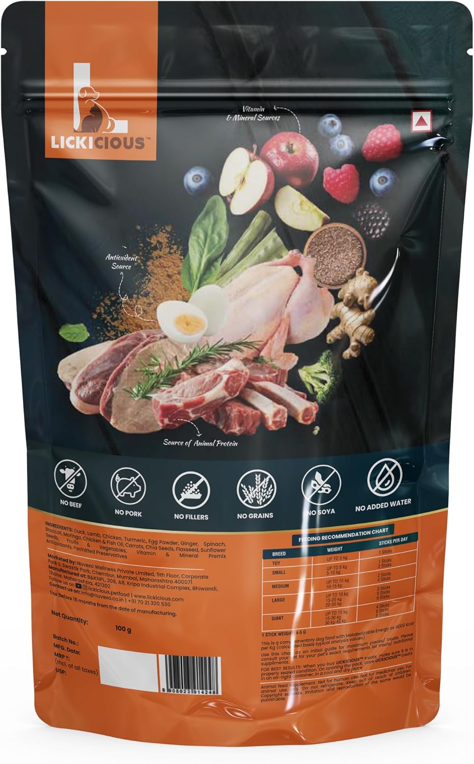 Nutritional Treats for Growth & Immunity 100g Chewy Stick with 4 Animal Proteins Duck, Chicken, Egg, Lamb Antioxidants, Vitamins, Minerals Boost Health, Vitality & Muscle Development