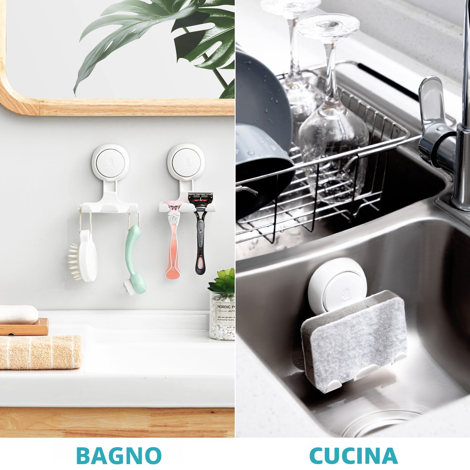TAILI Supporto per Rasoio per Doccia 2 Pack, Ganci a Ventosa per Doccia Supporto per Rasoio a Ventosa per Asciugamano Spugna di Luffa Ganci Impermeabili per Cucina e Bagno