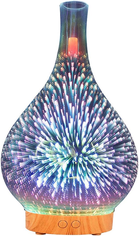 Essential Oil Diffuser - 3D Glass 100ml Firework Ultrasonic Aromatherapy Oils Humidifier With Amazing LED Lights, Handy Auto Shut-Off Function (100ML, A)
