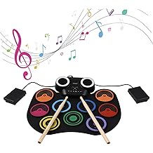 YOUMAXE Electric Drum Set Portable Drum Pad Kit 9 Pads Built-in Speaker LED Display Monitoring with Colorful Lights 2 Drum Rods 2 Foot Pedal USB or Battery Operated Holiday Birthday si Music
